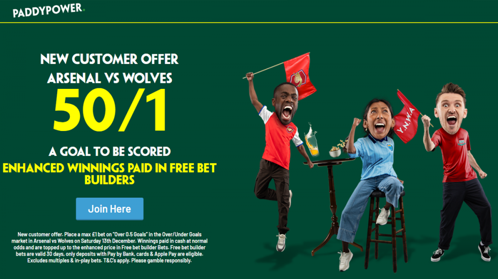 Paddy Power arsenal vs wolves Offer