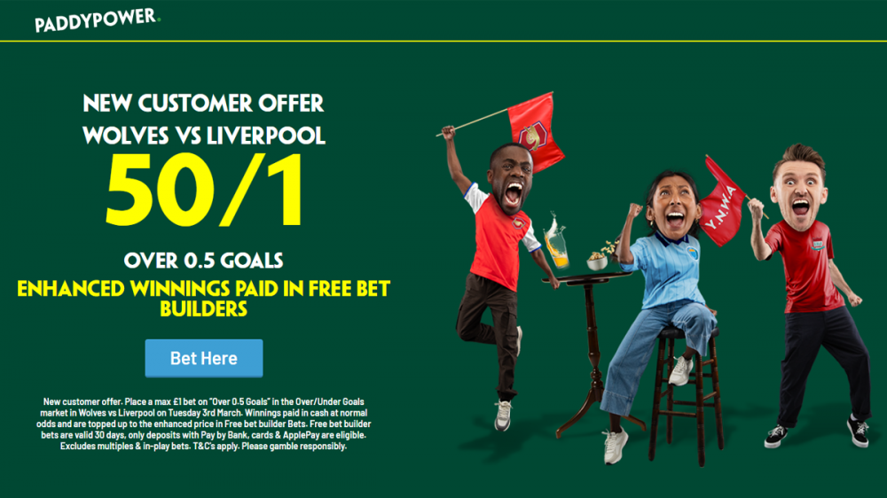 Paddy Power Wolves vs Liverpool Offer