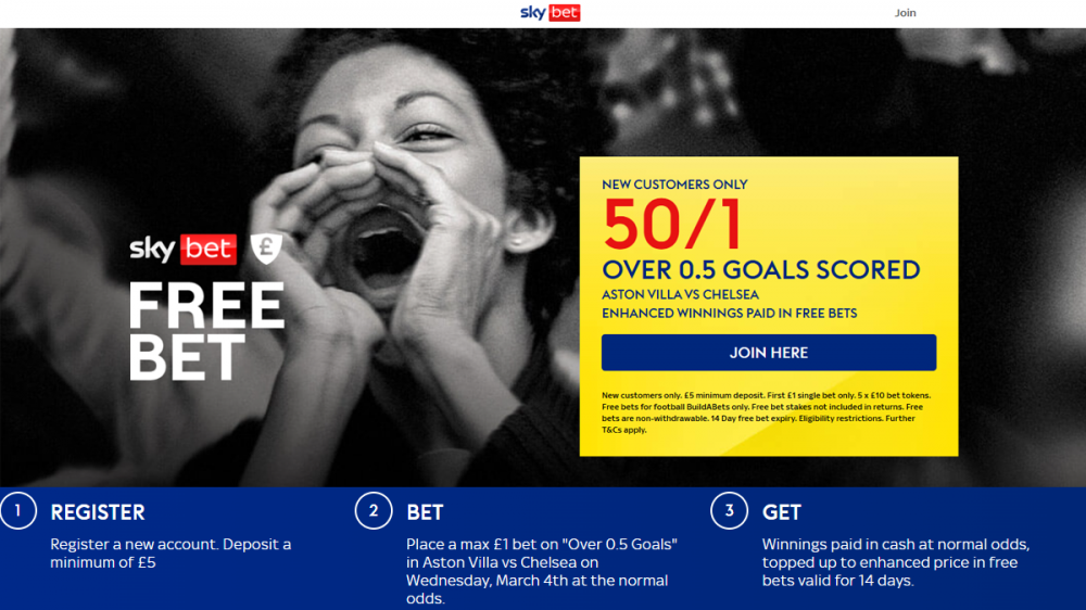 Sky Bet Aston Villa vs Chelsea offer