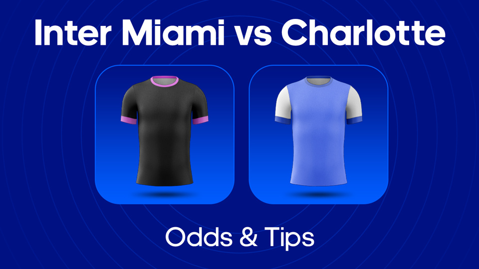 football kit image with the text Inter Miami vs Charlotte odds and tips