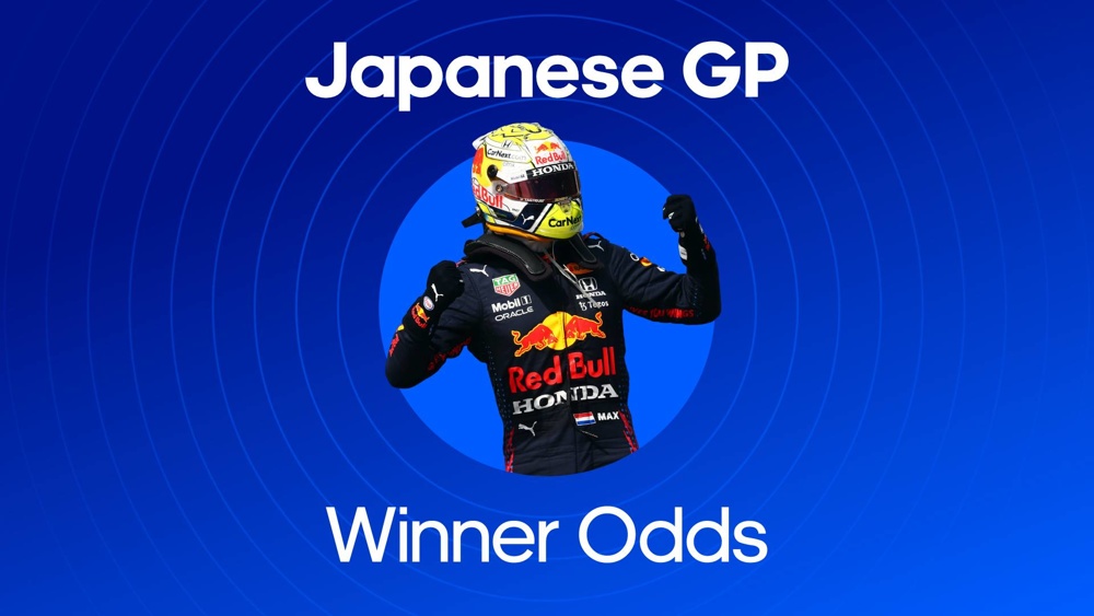 Image of a racing driver with text saying 'Japanese grand prix winner odds'