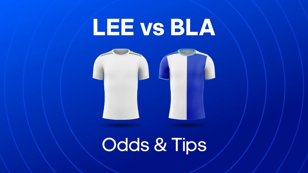 image of leeds and blackburn football shirts with text saying 'lee vs bla odds & tips'