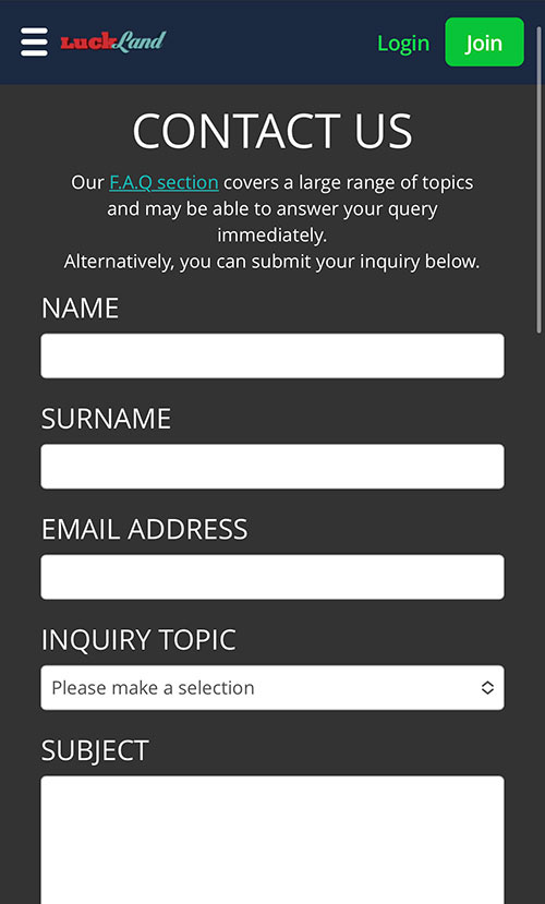 Luckland Contact Form