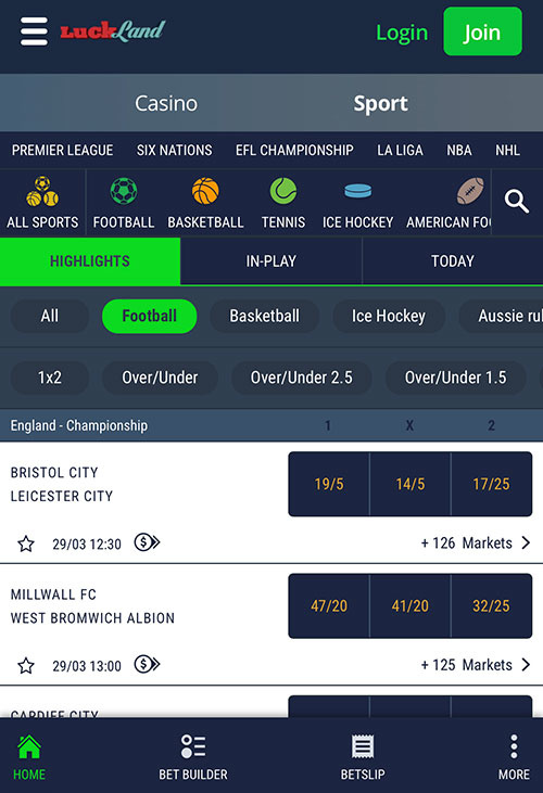 Luckland Homepage Mobile