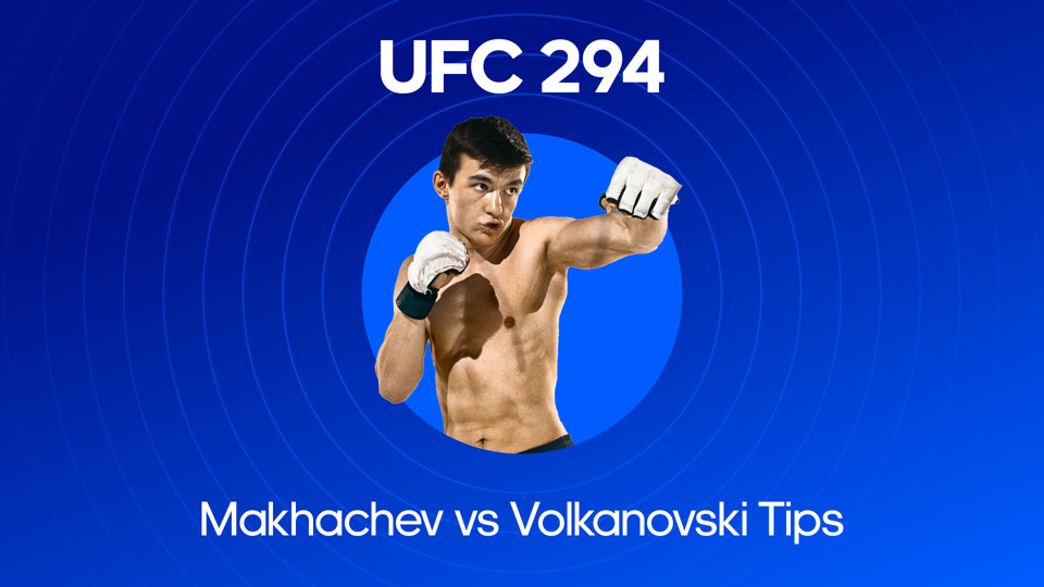 fighter throwing a punch between ufc 294 makhachev vs volkanovski tips text