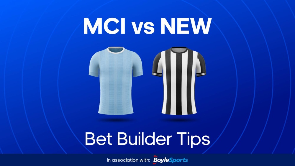 blue shirt and striped black and white shirt between MCI vs NEW bet builder tips text