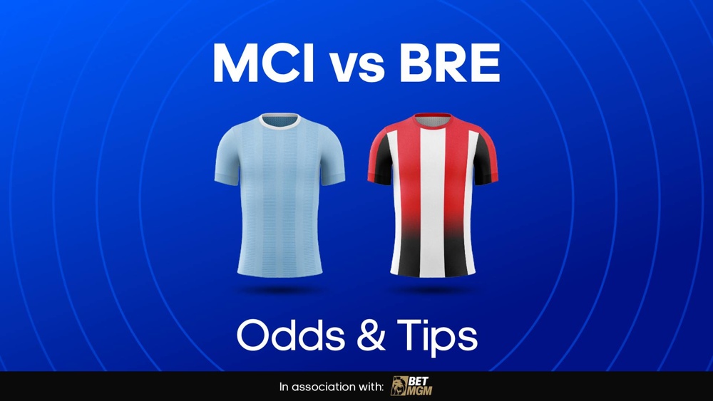 Image of Man City and Brentford football shirts with text saying MCI vs BRE Odds & Tips'