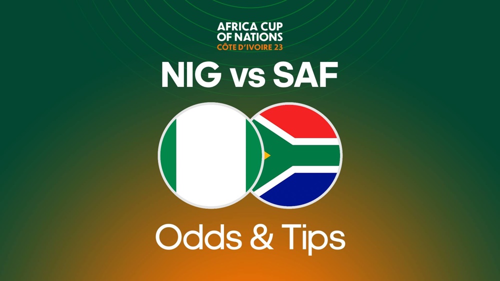 Image of Nigeria and South Africa flags with text saying 'NIG vs SAF Odds & Tips'