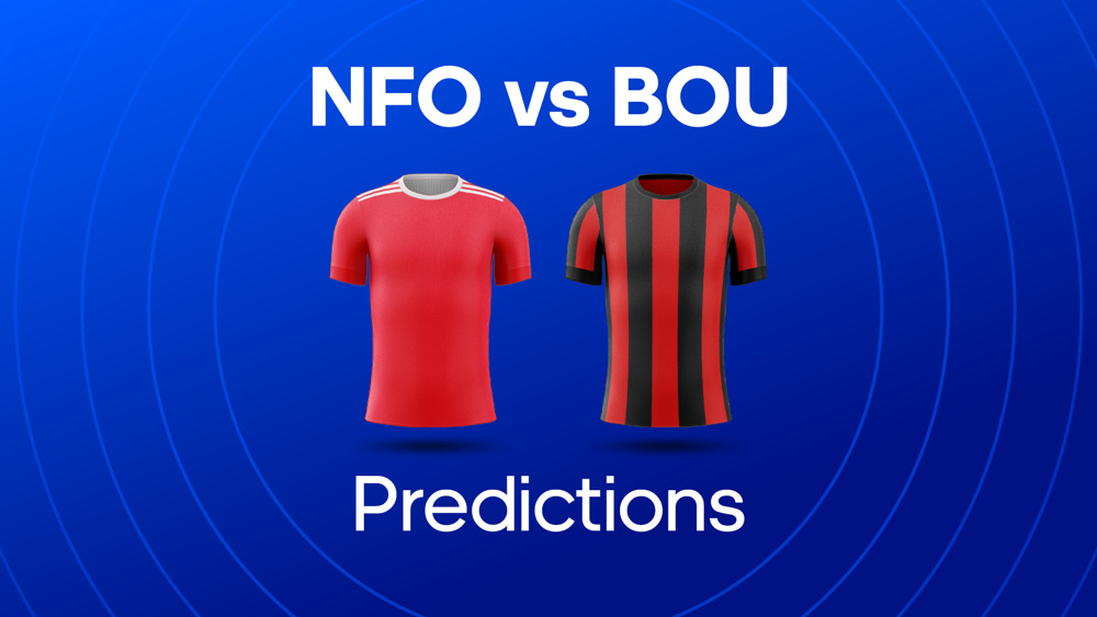 image of red nottingham forest shirt and black and red Bournemouth shirt between text NFO vs BOU Predictions