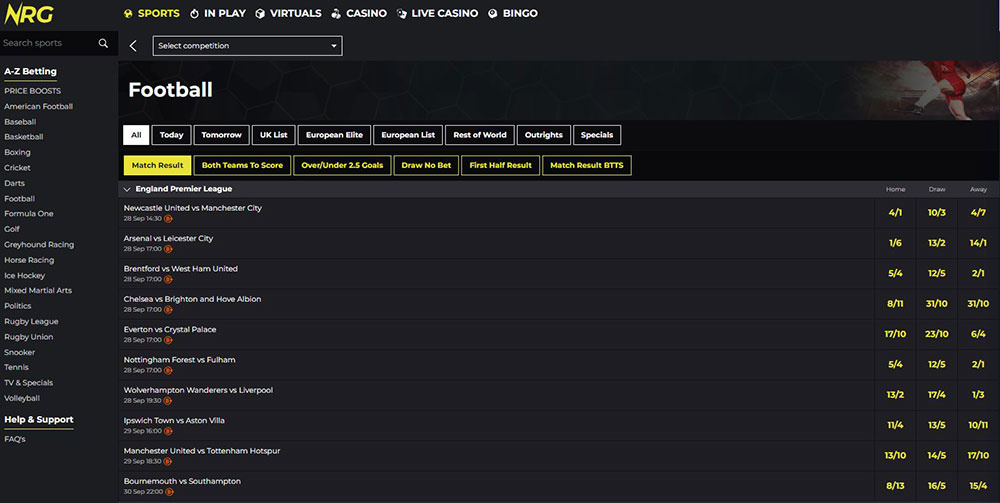 NRG Betting Football