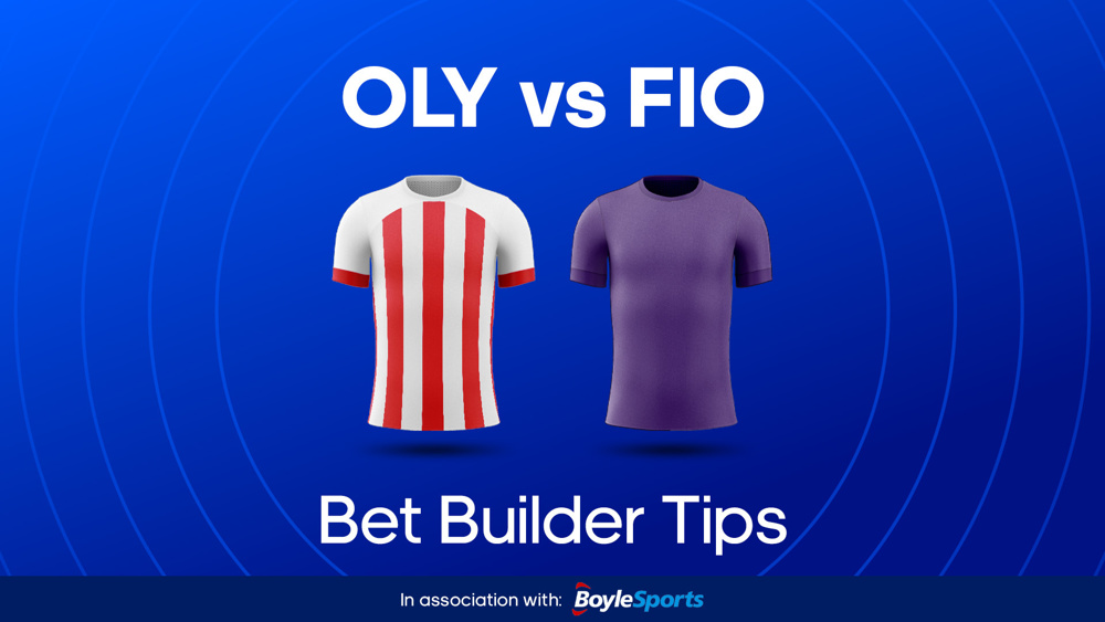 Image of Olympiacos and Fiorentina shirts with text saying 'OLY vs FIO Bet Builder Tips'