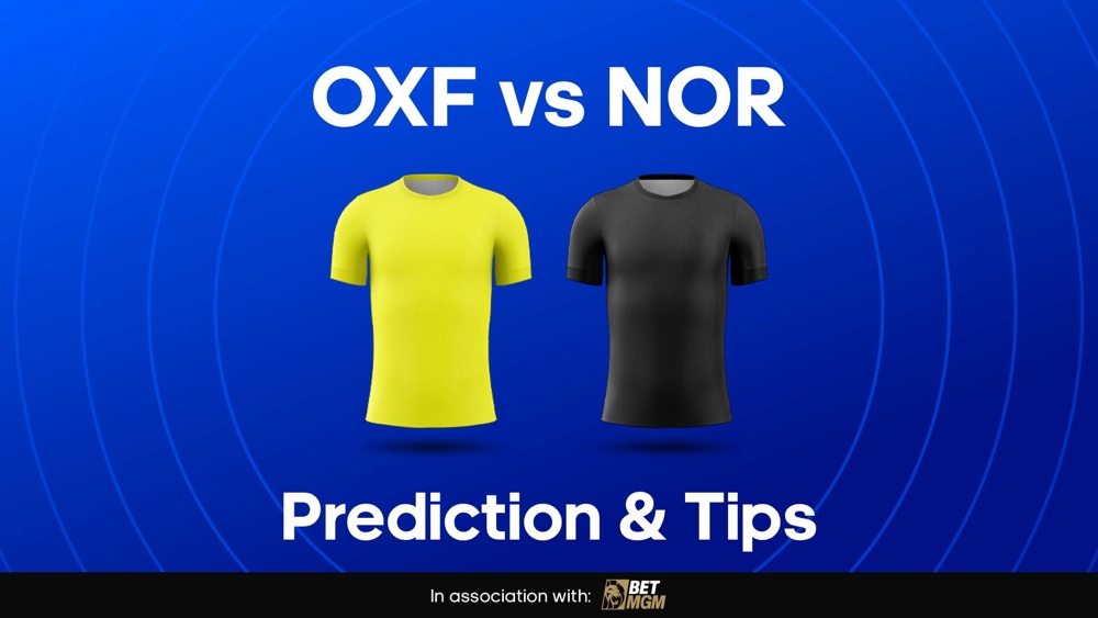 Image of Oxford and Norwich football shirts with text saying 'OXF vs NOR'