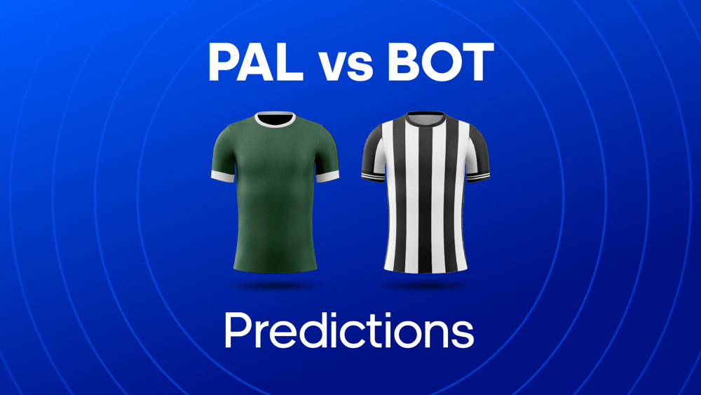 Image of Palmeiras and Botagofo Shirts with text saying PAL vs BOT Predictions'