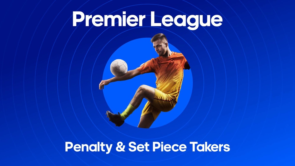 Image of a footballer with text saying 'Premier League Penalty and Set Piece Takers'