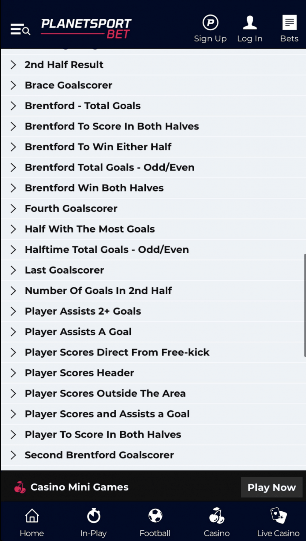 PSB Football in play markets