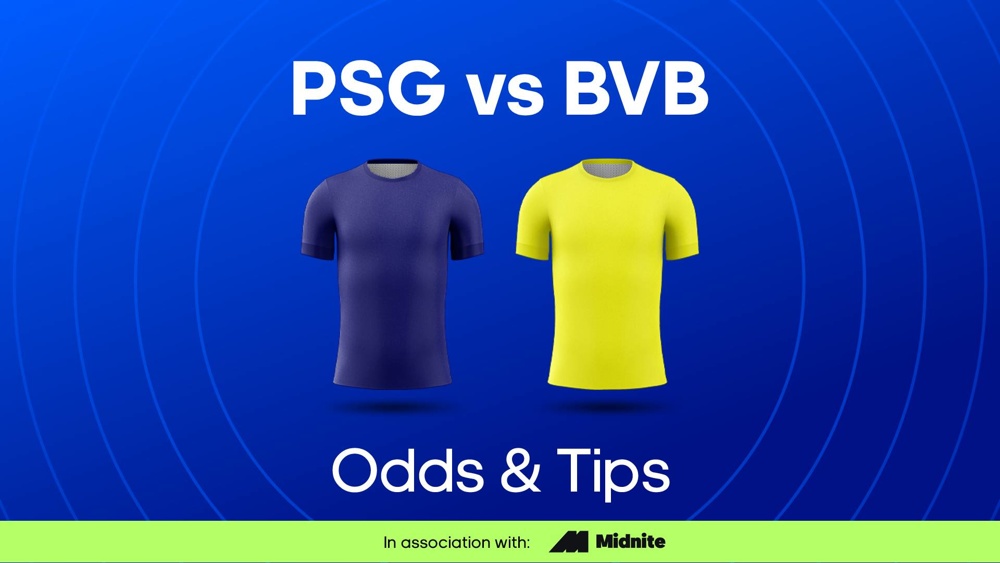 Image of PSG and Dortmund football shirts with text saying PSG vs BVB Odds & Tips