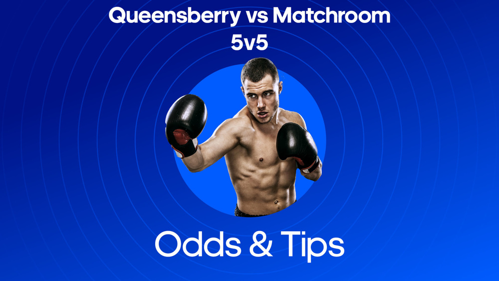 boxer throwing a punch between queensberry vs matchroom 5v5 odds & tips text