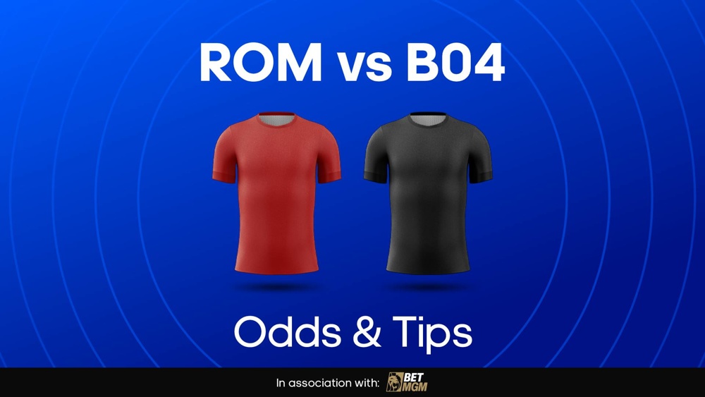 Image of Roma and Leverkusen football shirts with text saying 'ROM vs B04 Odds & Tips'