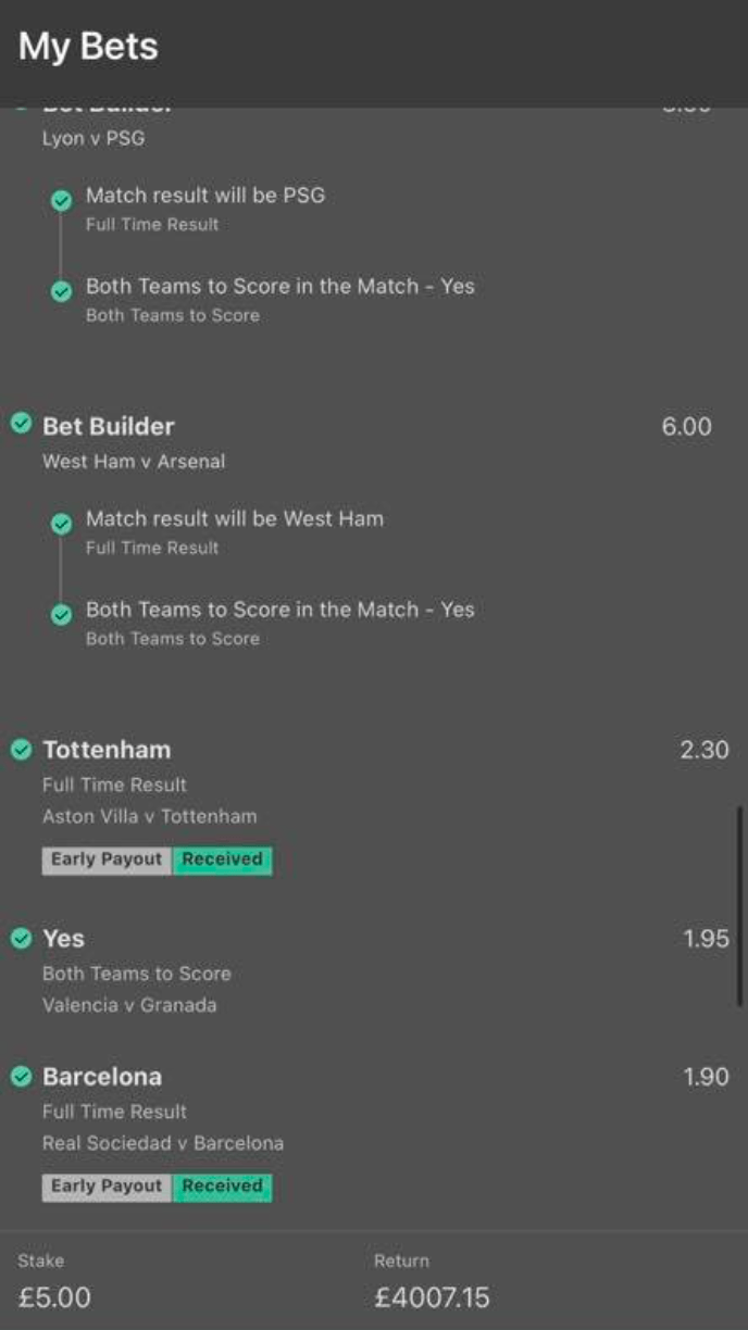 Screenshot Bet365 - My Bets