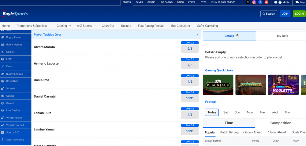 screenshot of boylesports' player tackles market