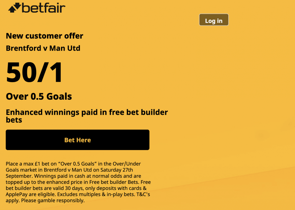Betfair Brentford vs Man United Offer