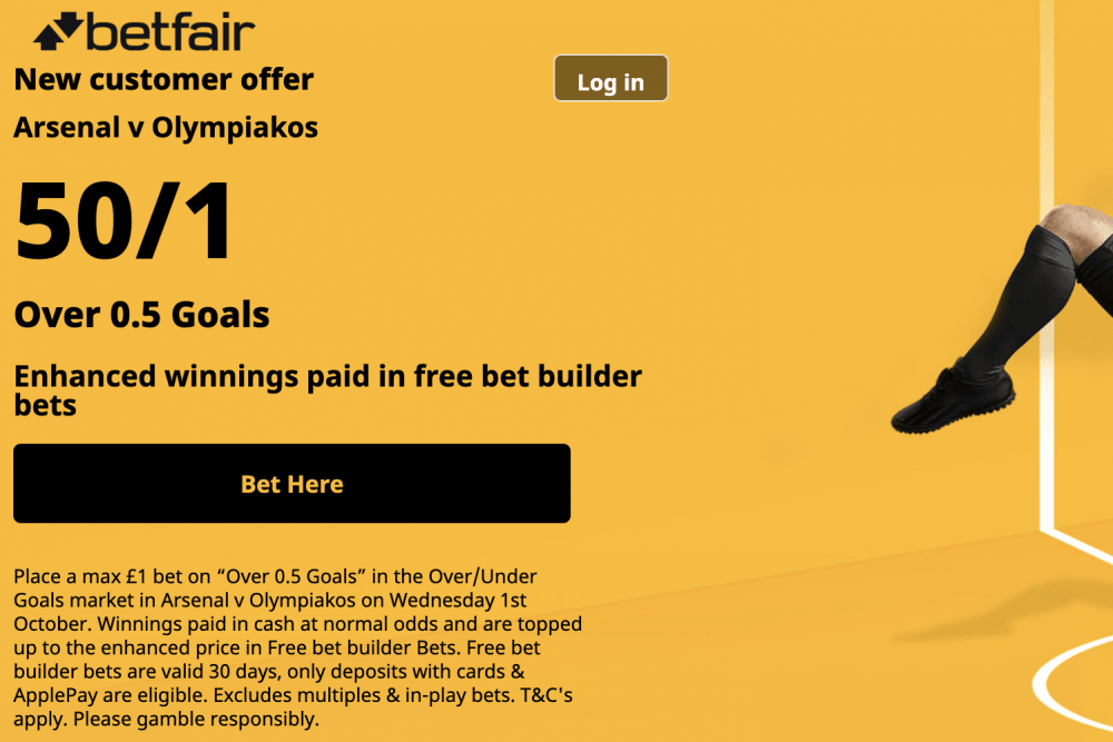 Betfair Arsenal vs Olympiakos Offer