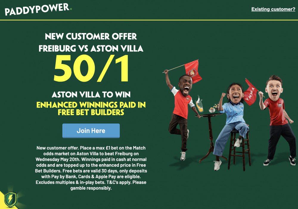 Paddy Power Freiburg vs Aston Villa Offer