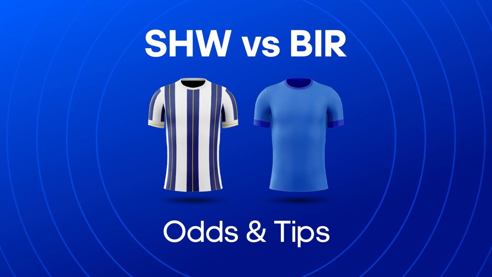 Image of Sheffield Wednesday and Birmingham City football shirts with text saying 'SHW vs BIR'