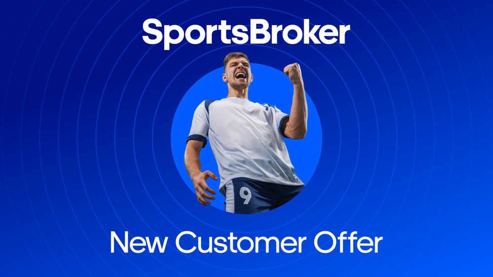 image of football player between text SportsBroker New Customer Offer