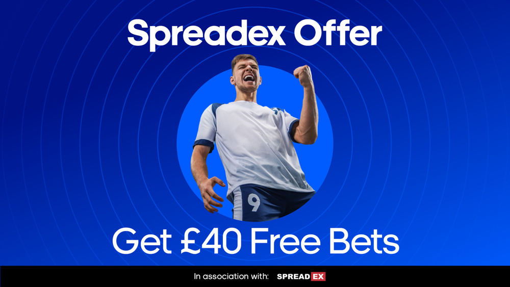 image of football player between text Spreadex Offer Get £40 Free Bets