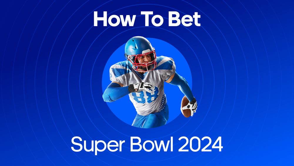 image of american football player next to text How To Bet Superbowl 2024