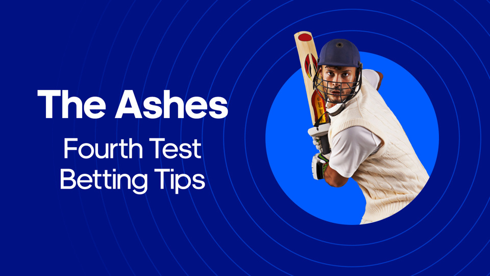 image of cricket batsman next to the ashes fourth test betting tips text