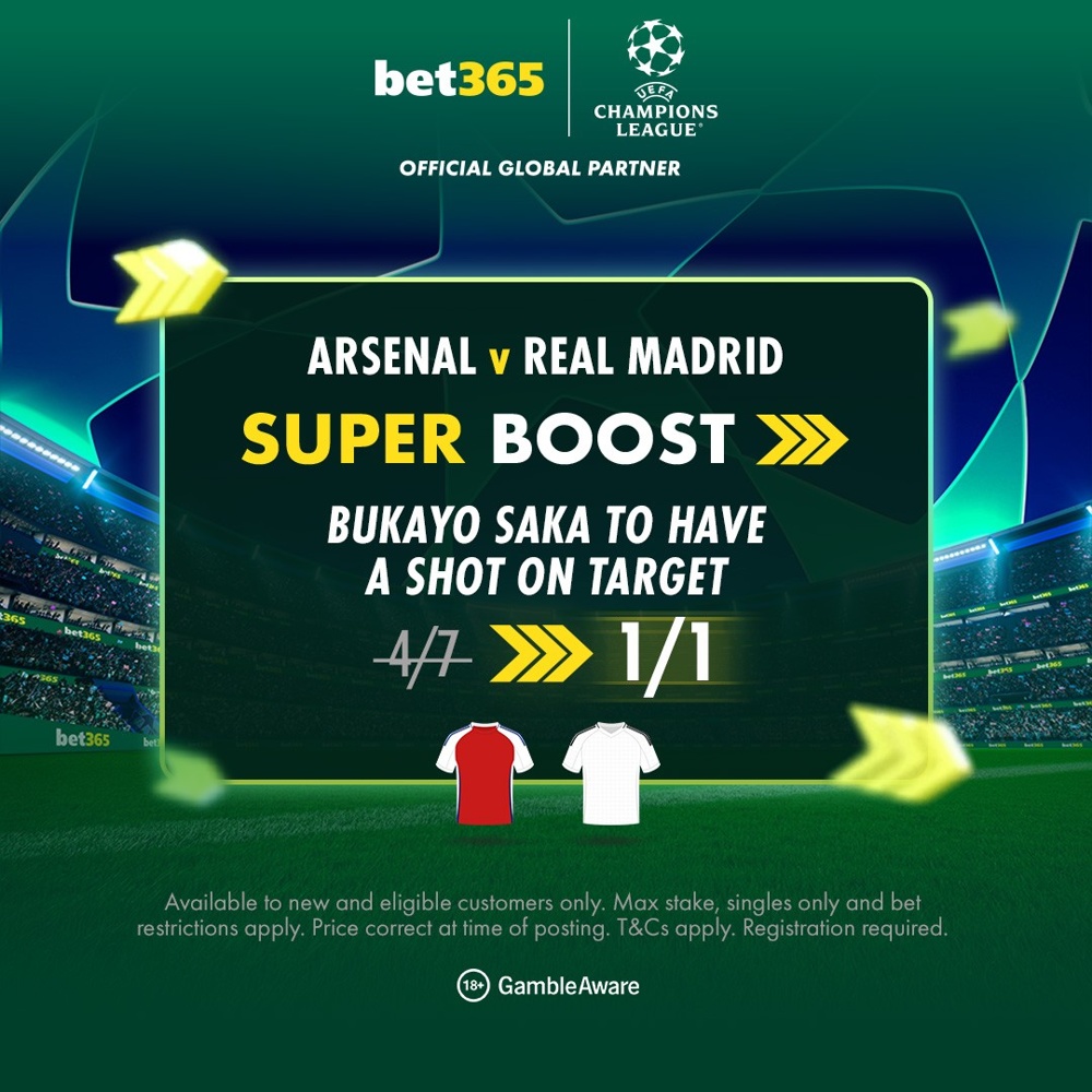 Bet365 Superboost Saka Over 0.5 Shots On Target Now 1/1 Was 4/7