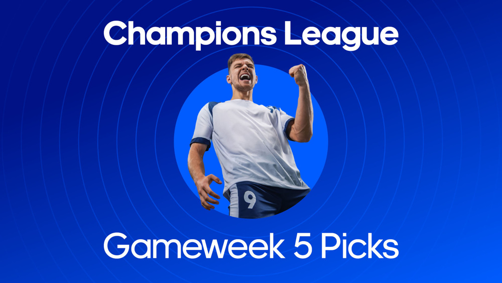 footballer celebrating between champions league gameweek 5 picks text