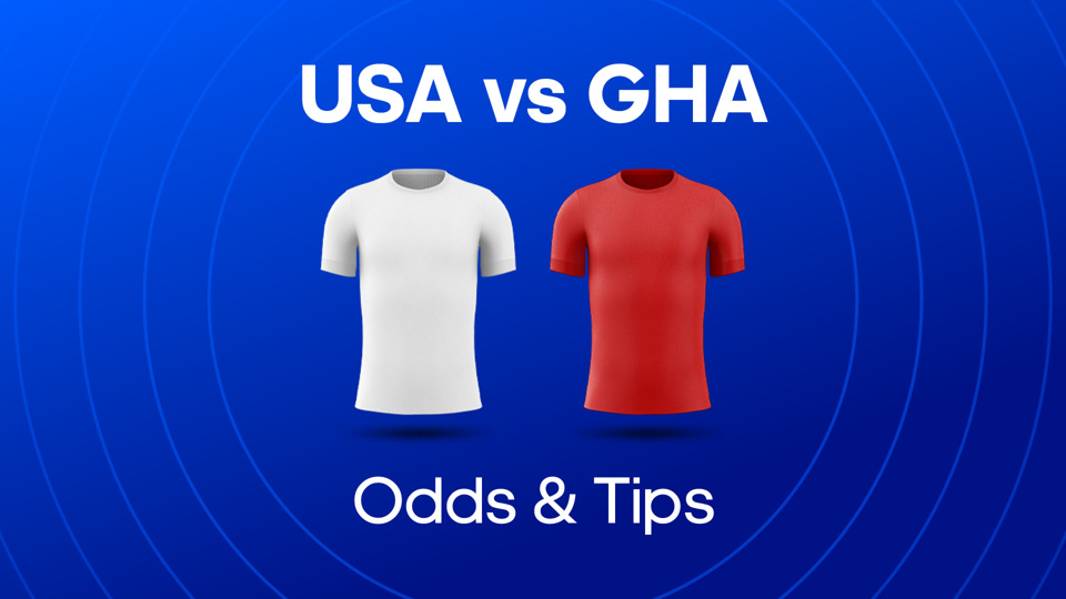 white shirt and red shirt between usa vs gha odds & tips text