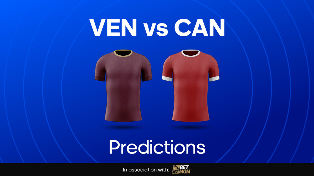 Image of Venezuela and Canada football shirts with text saying VEN vs CAN Predictions'