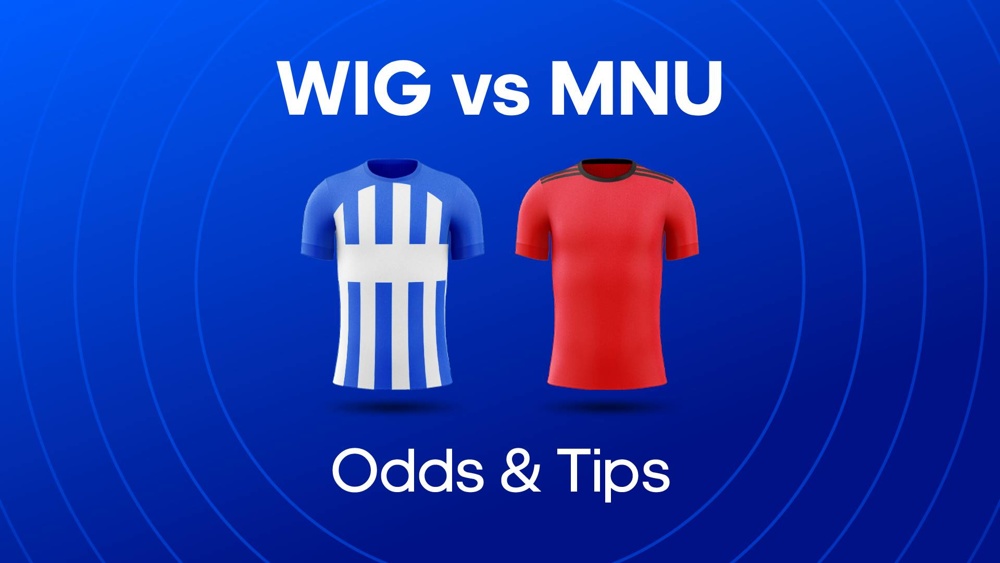 Image of Wigan and Man United football shirts with text saying WIG vs