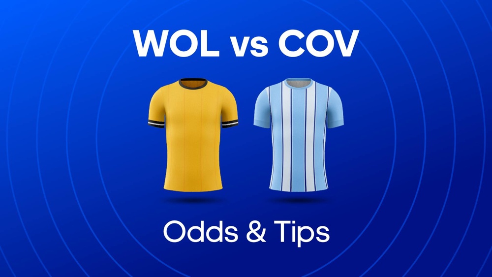 image of wolves and coventry football shirts with text saying 'wol vs cov odds & tips'