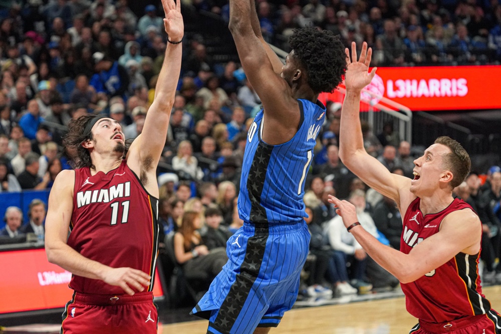 Orlando, Florida, USA, December 20, 2023, Orlando Magic forward Jonathan Isaac #1 attempt to score at the Amway Center. (Photo Credit: Marty Jean-Louis/Alamy Live News - Image ID: 2TT9J1B