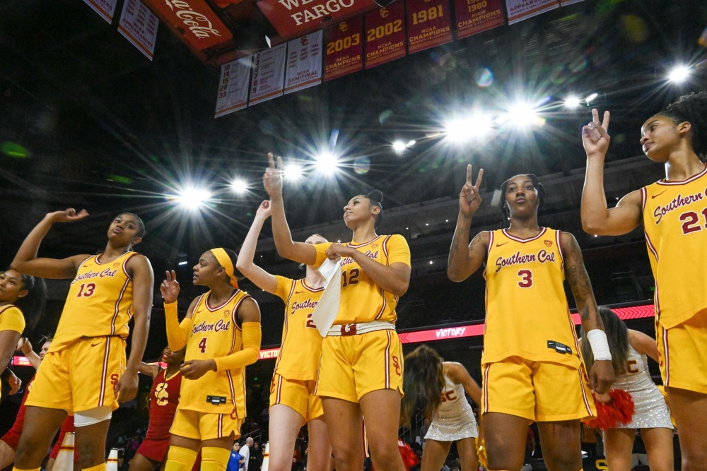 USC Trojans guard JuJu Watkins (12) after an NCAA basketball game, Sunday, Dec. 10, 2023, in Los Angeles. (Dylan Stewart/Image of Sport) - Image ID: 2WC2YW3