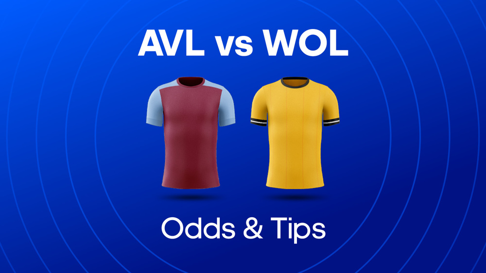 image of claret and blue aston villa shirt and gold wolves shirt between text AVL vs WOL Odds & Tips