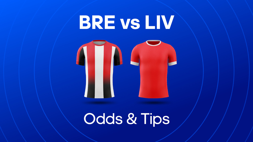 image of red & white football shirt and red football shirt between text BRE vs LIV Odds & Tips