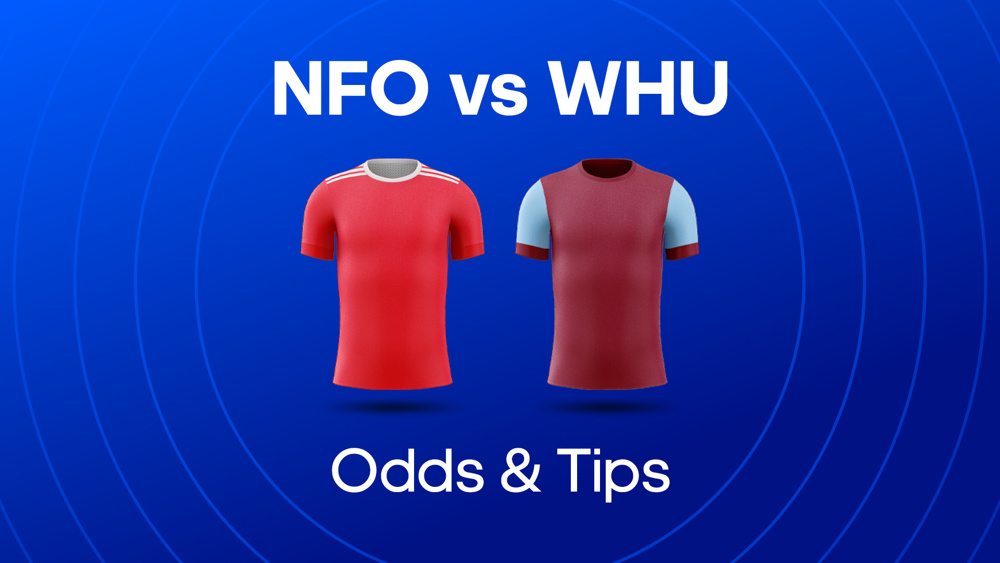image of red football shirt and claret & blue football shirt between text NFO vs WHU