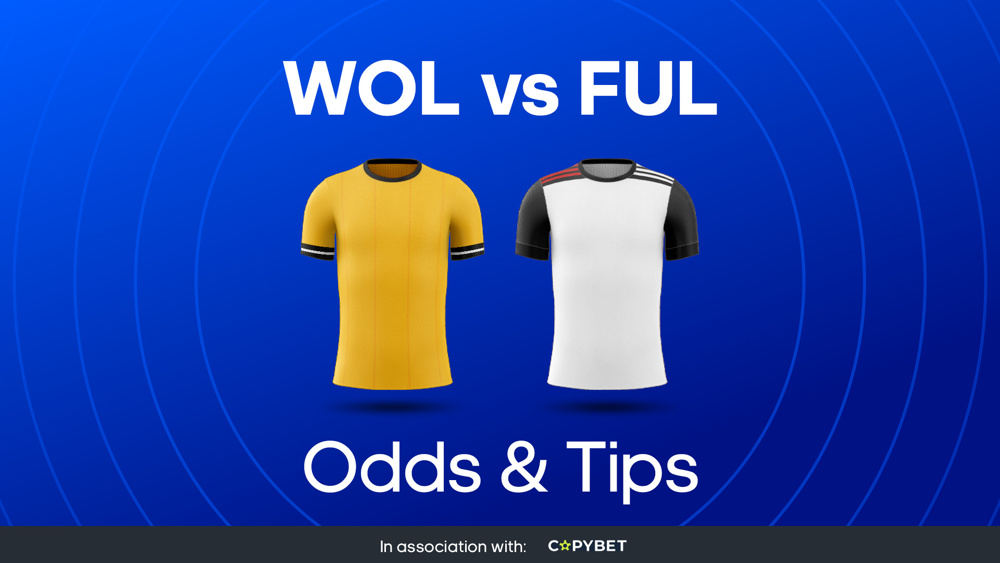 image of gold football shirt and white football shirt next to text WOL vs FUL Odds & Tips