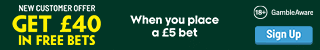 Offer Banner - Bet £5 Get £40 In Free Bets
